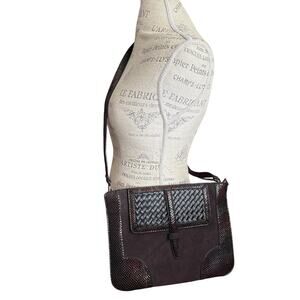 Brown INZI Crossbody w/ Woven Brown Leather & Faux Snakeskin Trim Envelope Purse